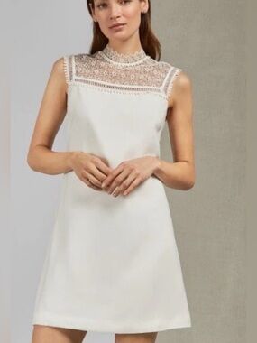 Ted Baker CARSEY Lace Yoke & Sleeve Tunic Dress- Ivory